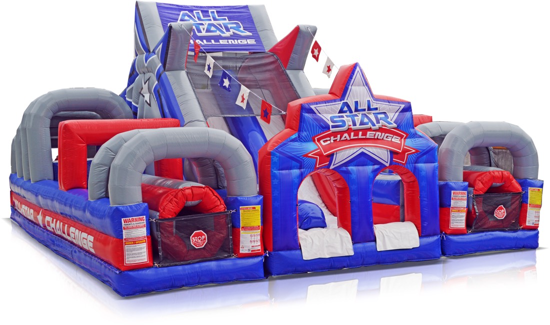 All Star Challenge inflatable obstacle course in red, white and blue